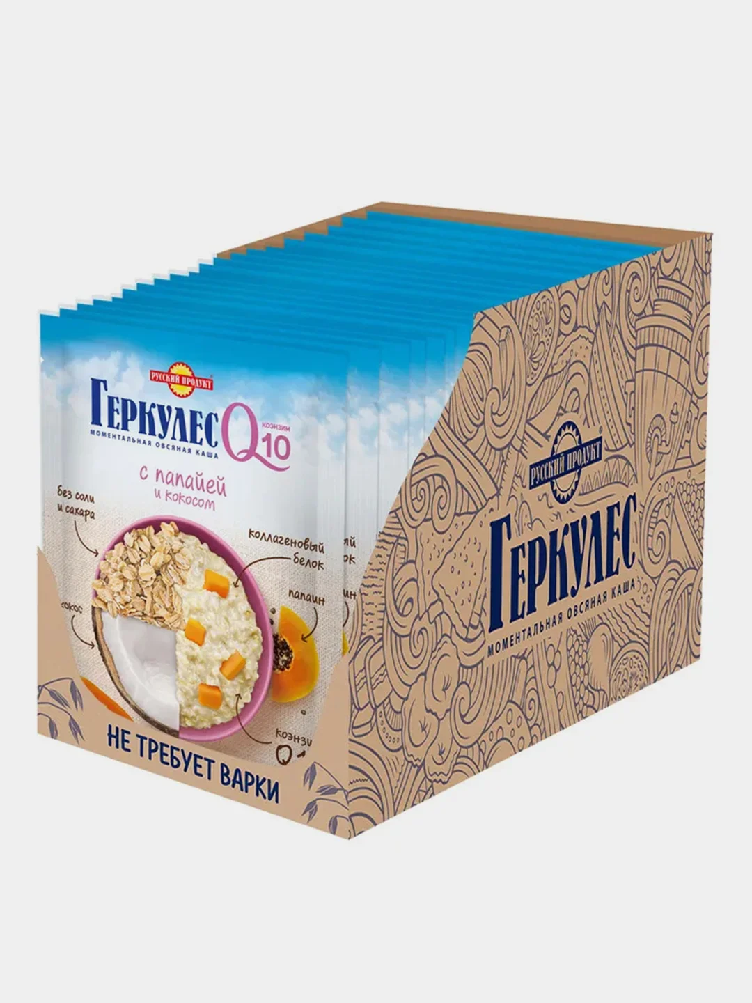 Овсяная каша быстрого приготовления РУССКИЙ ПРОДУКТ Геркулес Q10, 10 штук по 35 г