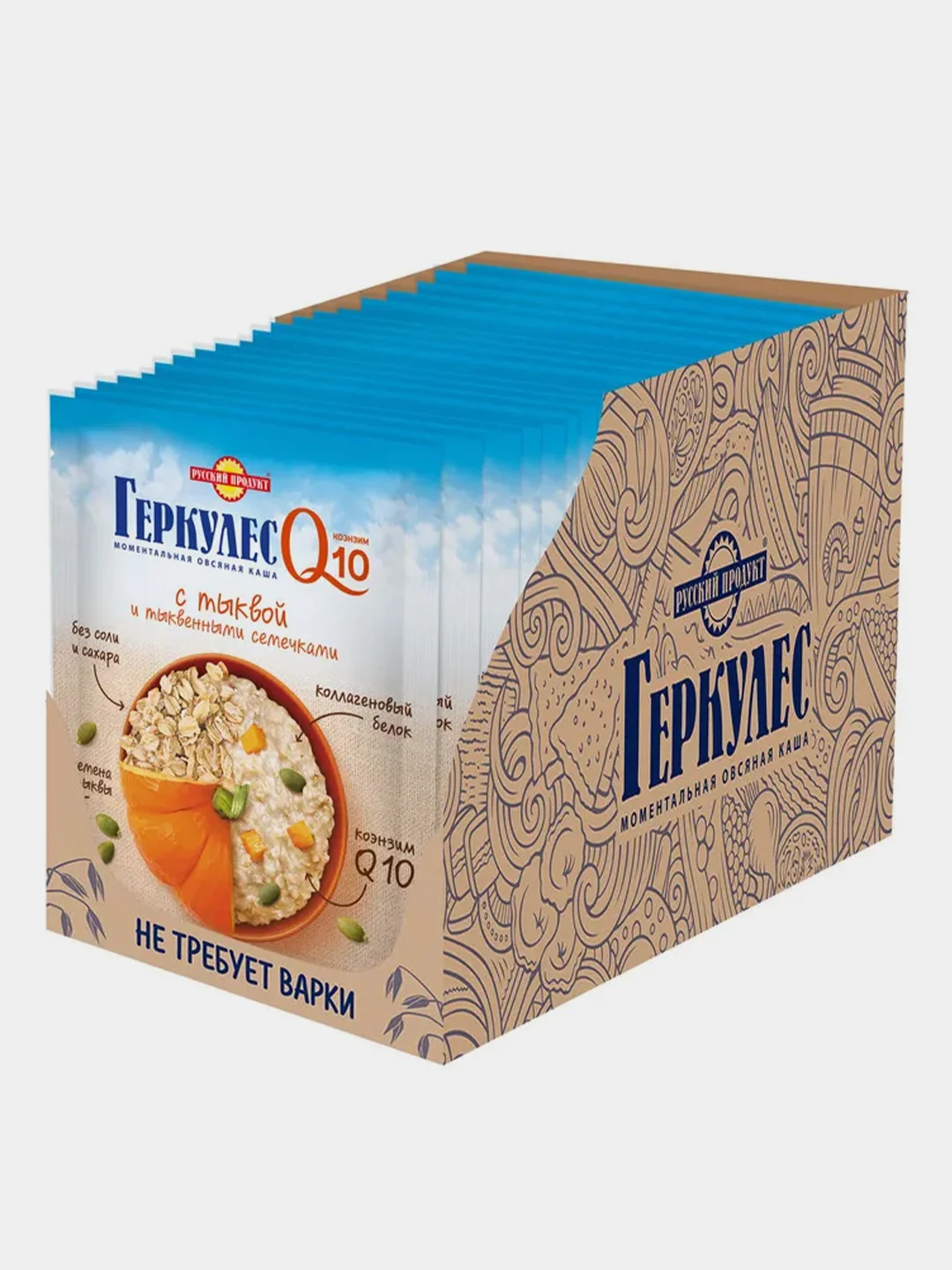 Овсяная каша быстрого приготовления РУССКИЙ ПРОДУКТ Геркулес Q10, 20 упаковок по 35 г