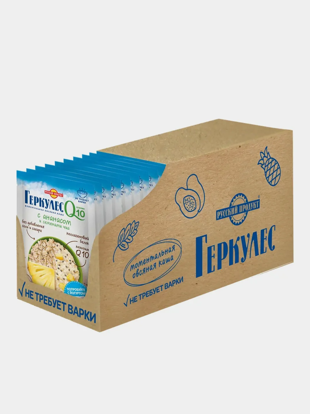 Овсяная каша быстрого приготовления РУССКИЙ ПРОДУКТ Геркулес Q10, 20 упаковок по 35 г