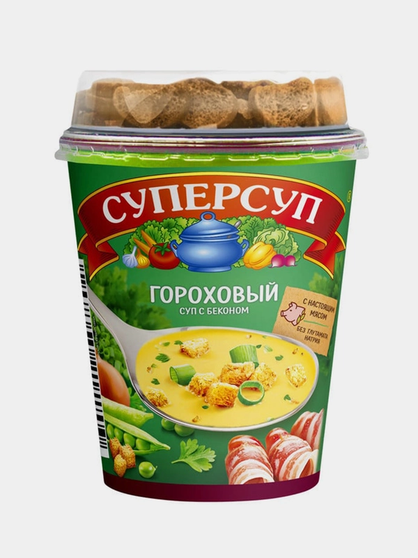 Суп быстрого приготовления СУПЕРСУП "Гороховый", с беконом и гренками, 45 г