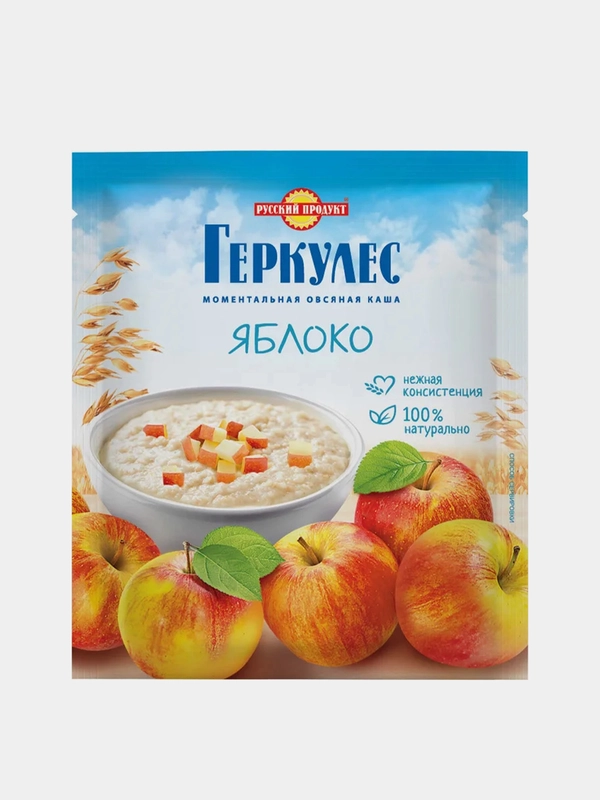 Овсяная каша быстрого приготовления РУССКИЙ ПРОДУКТ Геркулес, с яблоками, 10 штук х 35 г