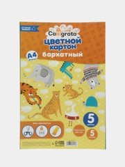 Картон бархатный А4, 5 листов, 5 цветов, 180 г/м2