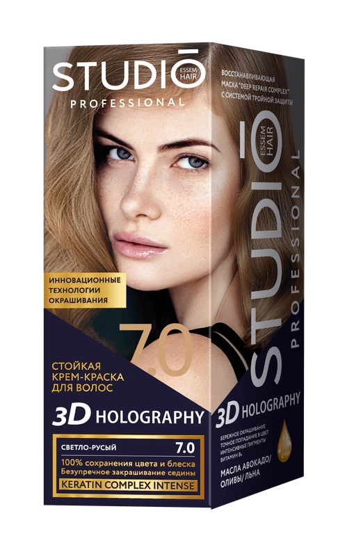 Стойкая краска для волос STUDIO PROFESSIONAL 3D Holography, 7.0 светло-русый, 115 мл
