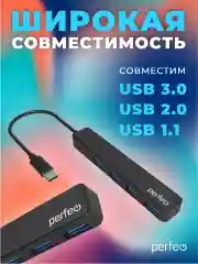 Черный разветвитель USB хаб C-HUB Perfeo 4 порта (PF-H039)