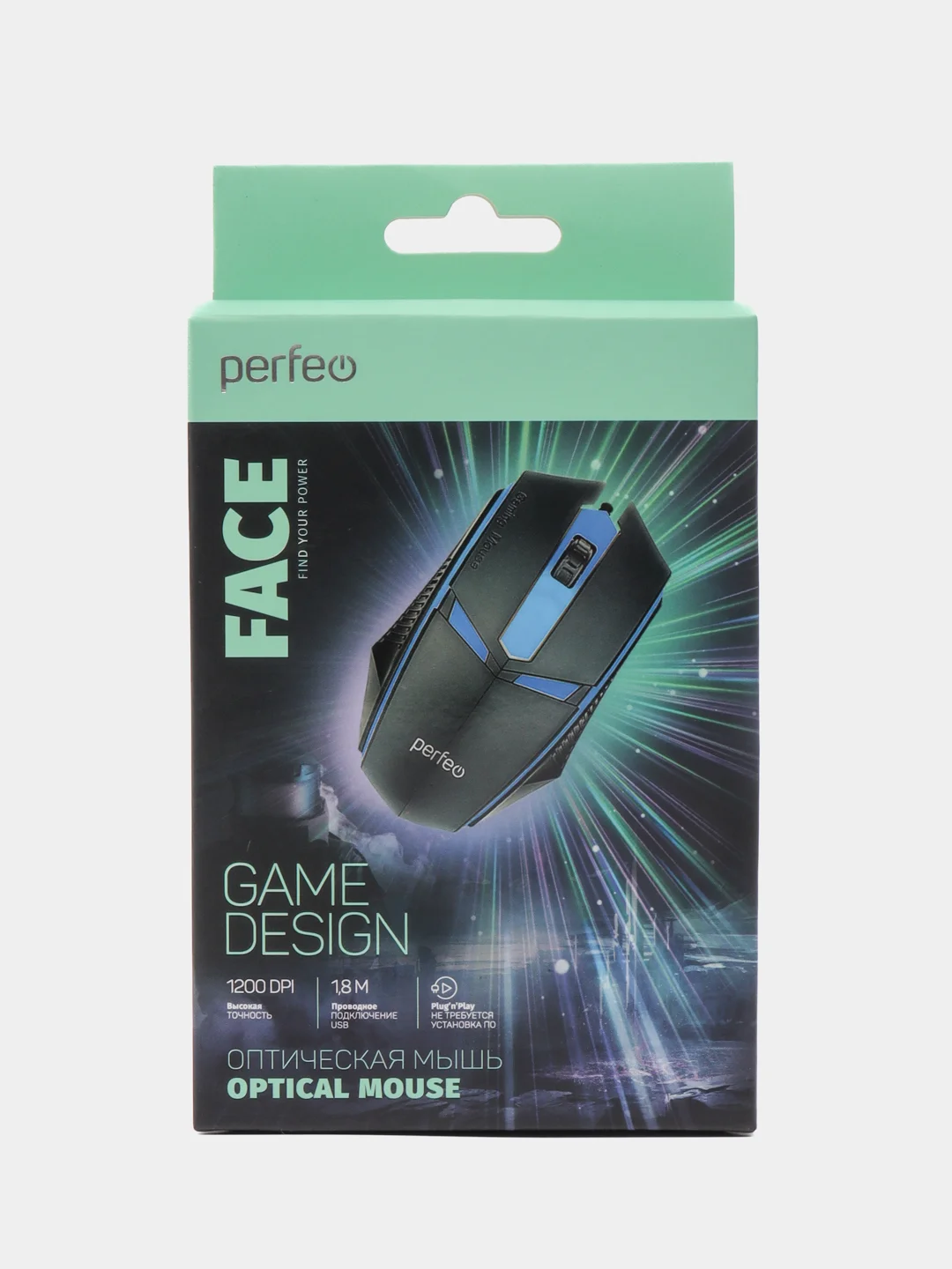 Perfeo мышь оптическая "FACE", 3 кн, USB, чёрн, GAME DESIGN, 7 цв. подсветка, 1000 DPI