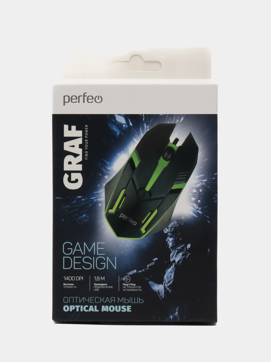 Perfeo мышь оптическая "GRAF", 3 кн, USB, чёрн, GAME DESIGN, 7 цв. подсветка, 1000 DPI
