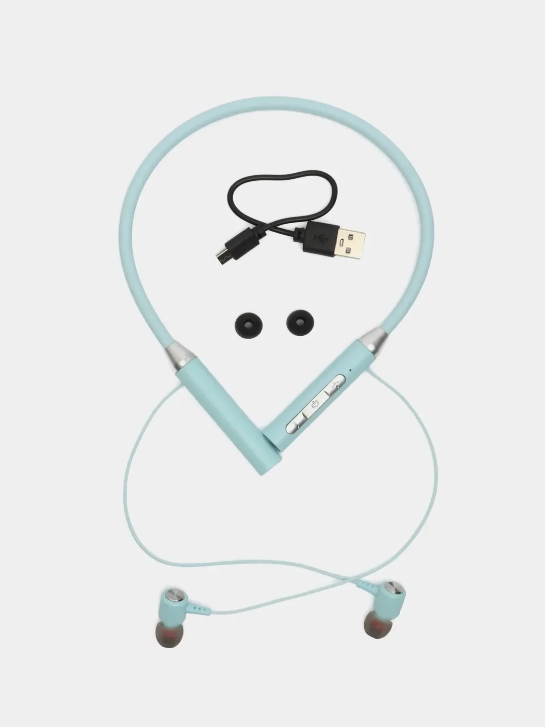 Голубой беспроводные магнитные наушники с микрофоном Music 12D / G08 bluetooth для занятий спортом
