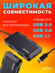 Разветвитель USB хаб C-HUB Perfeo 4 Port, (PF-H046) чёрный