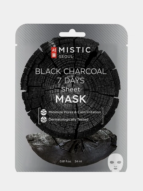 Тканевая маска для лица MISTIC с древесным углём, 24мл