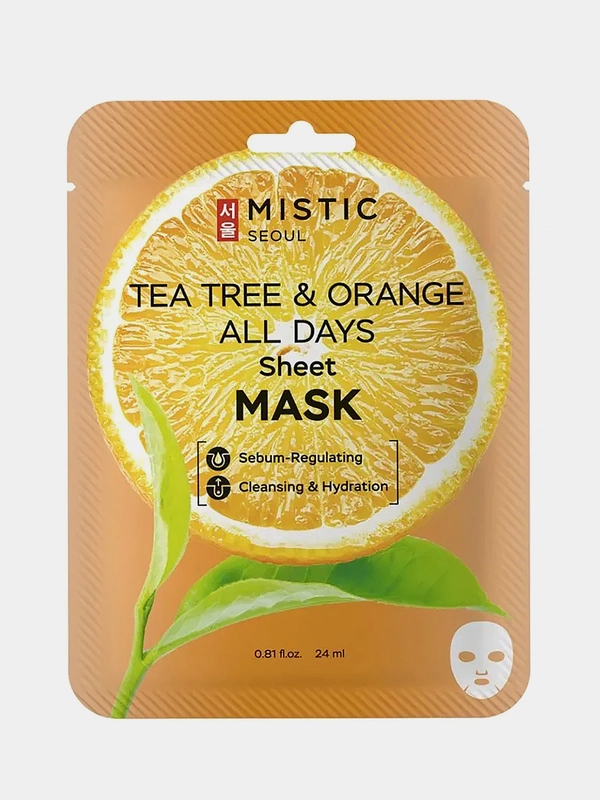 Тканевая маска для лица MISTIC TEA с экстрактами чайного дерева и апельсина, 24мл