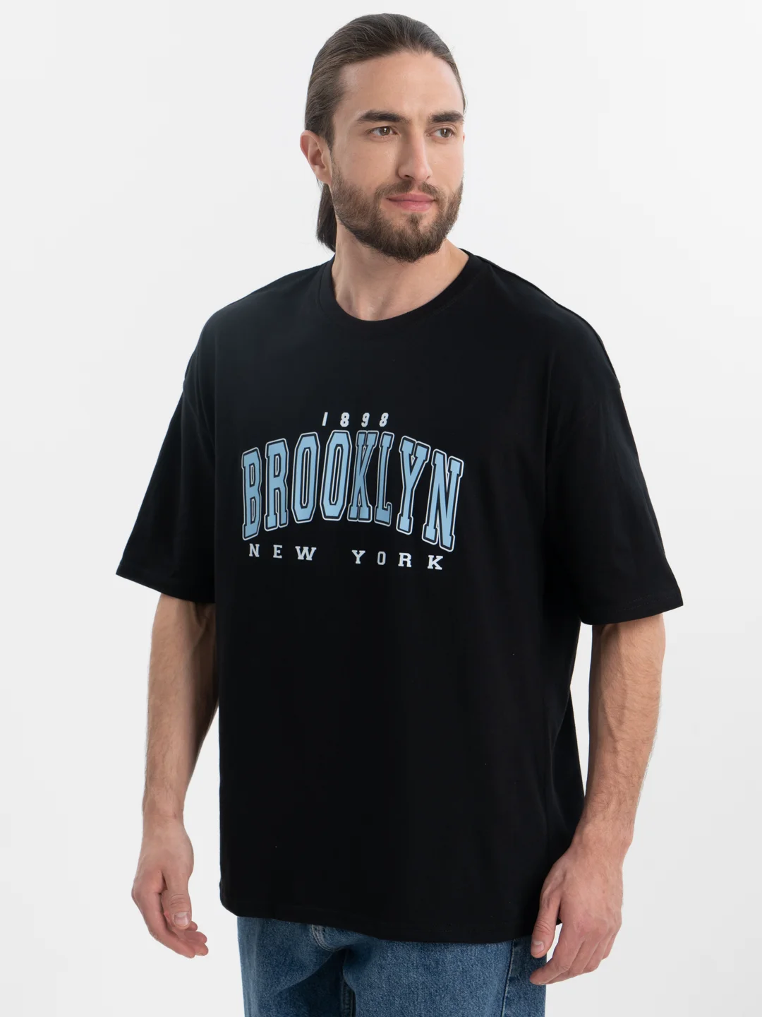 Голубой футболка оверсайз "Brooklyn", унисекс, OverSize T-Shirt с принтом, хлопок