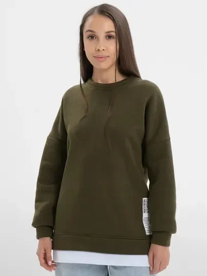 Зелёный хаки толстовка, худи, кофта женская утепленная