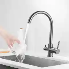 Тёмно-серый смеситель для кухни с подключением фильтра питьевой воды Shevanik S128T, оружейная сталь