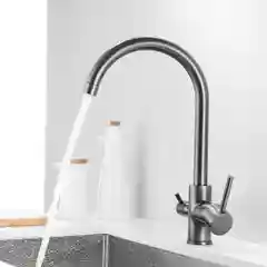 Тёмно-серый смеситель для кухни с подключением фильтра питьевой воды Shevanik S128T, оружейная сталь