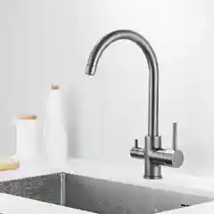 Тёмно-серый смеситель для кухни с подключением фильтра питьевой воды Shevanik S128T, оружейная сталь