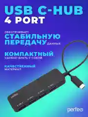 Разветвитель USB хаб C-HUB Perfeo 4 Port, (PF-H048) чёрный