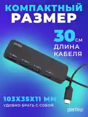 Разветвитель USB хаб C-HUB Perfeo 4 Port, (PF-H048) чёрный