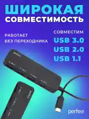 Разветвитель USB хаб C-HUB Perfeo 4 Port, (PF-H048) чёрный