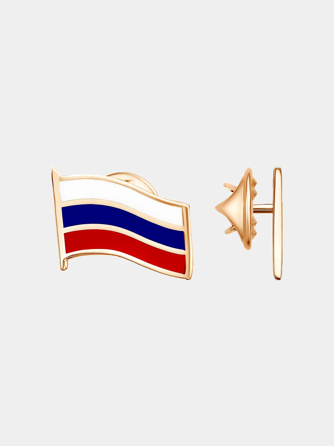 Золотой значок Флаг России - Триколор из бижутерии платинирование, золочение