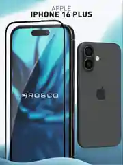 Прозрачный стекло для iPhone 16 Plus защитное ROSCO с олеофобным покрытием и рамкой матовое антишпион