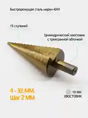 Сверло ступенчатое по металлу 4-12 / 4-20 / 4-32 HSS4241, елочка