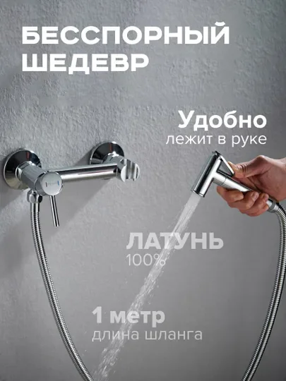 Хром cмеситель однорычажный с гигиенической лейкой и шлангом Shevanik S107, хром