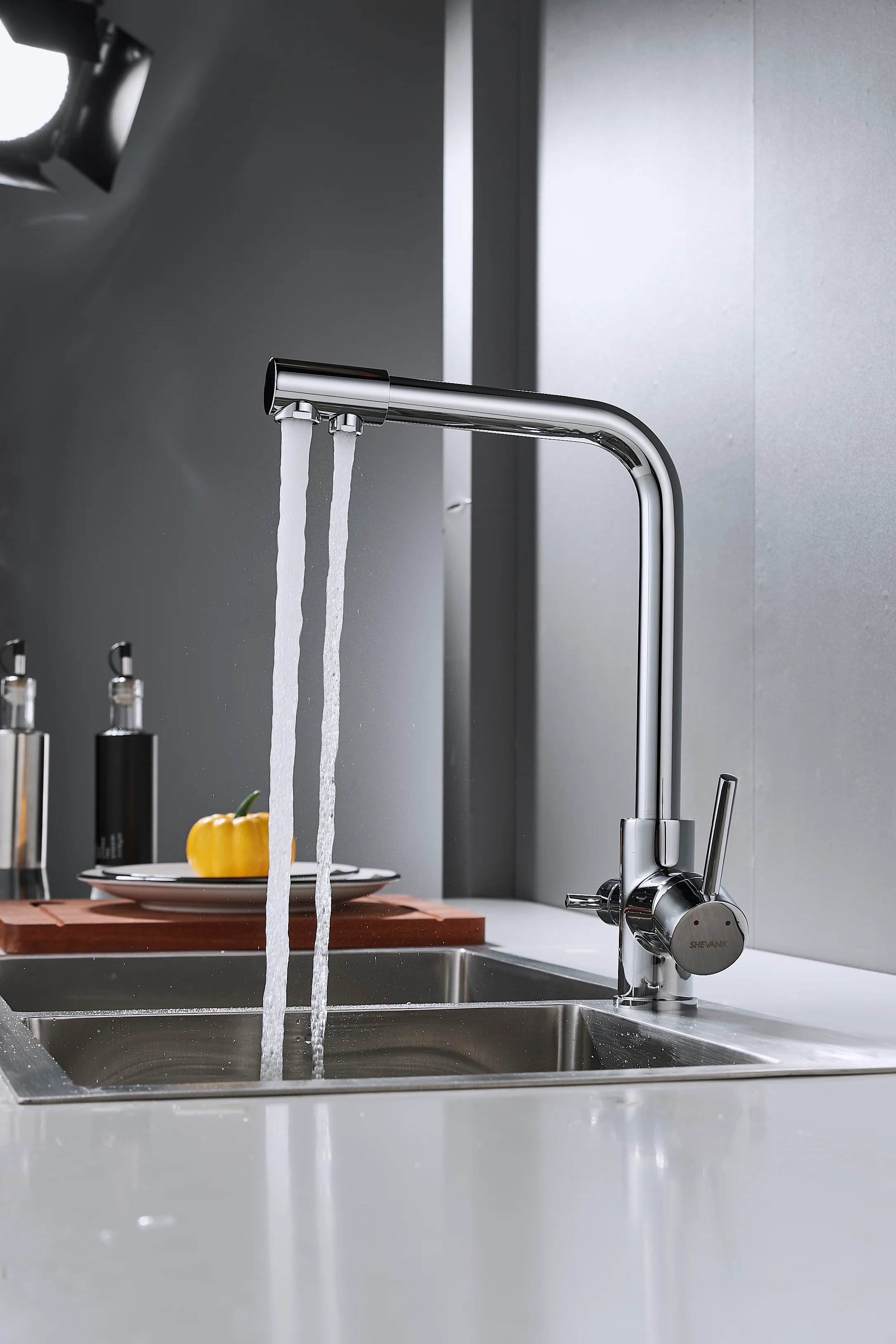 Хром смеситель для кухни, с подключением фильтра питьевой воды, Shevanik S328