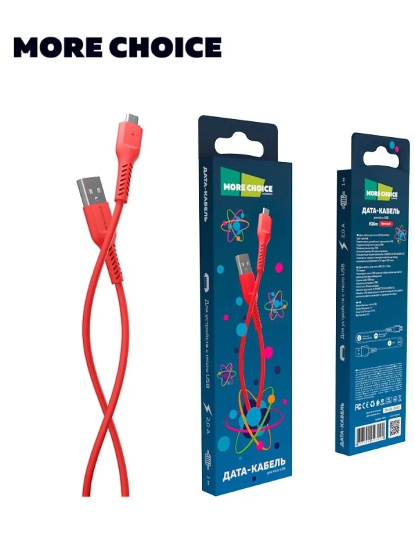 Кабель MORE CHOICE (4627151193090) K16m USB (m)-microUSB (m) 1.0м - красный