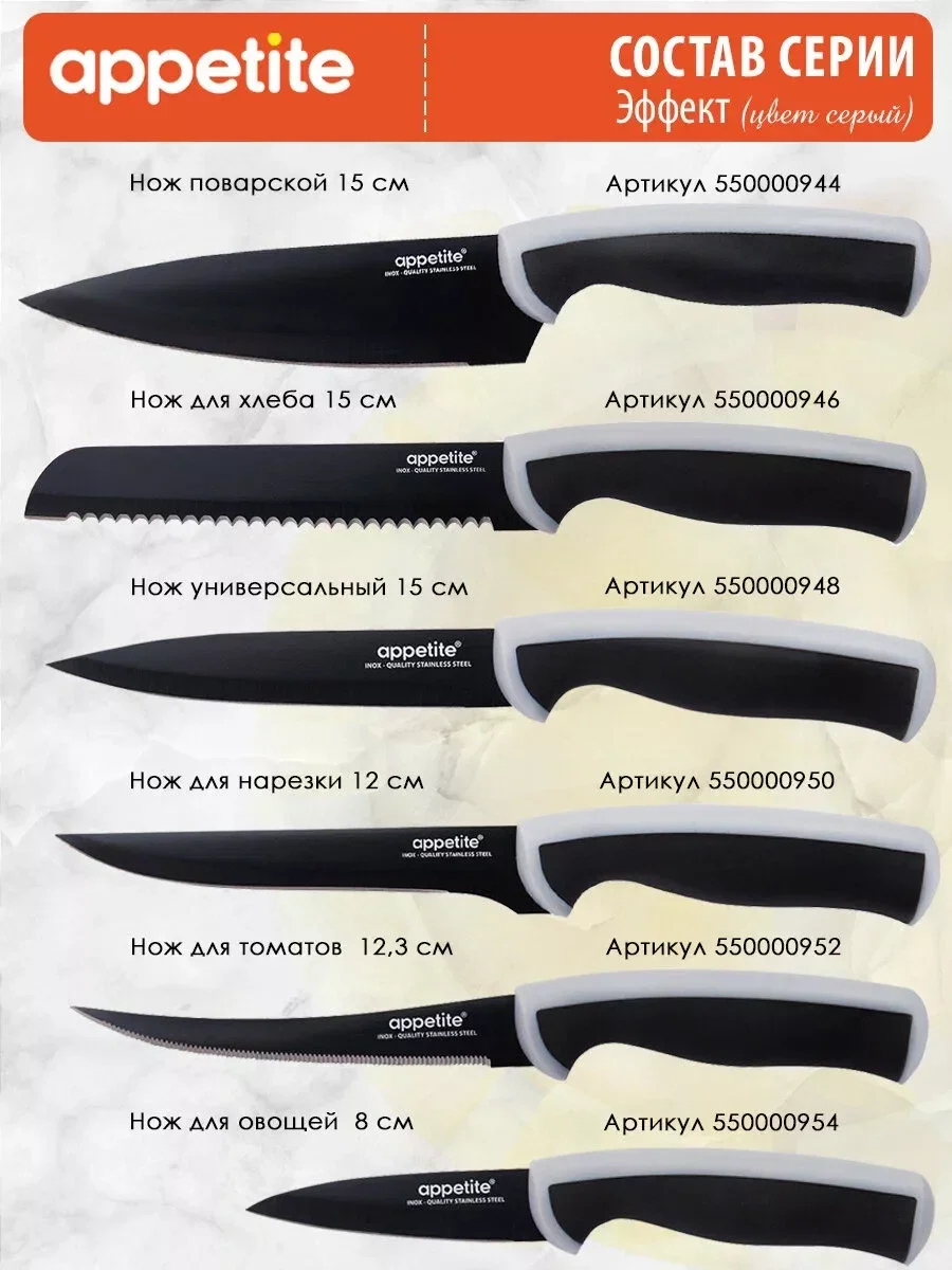 Нож APPETITE FLT-002B-4G Эффект для нарезки нерж 12см серый