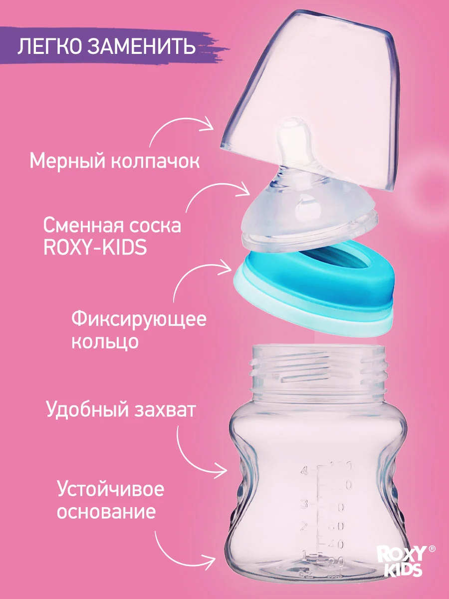 Голубой сменные силиконовые соски для  бутылочек ROXY-KIDS, 2 шт