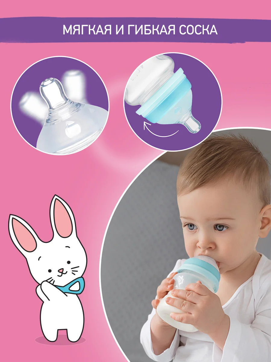 Голубой сменные силиконовые соски для  бутылочек ROXY-KIDS, 2 шт
