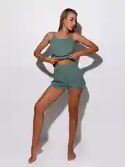 Мятный пижама женская с шортами и майкой