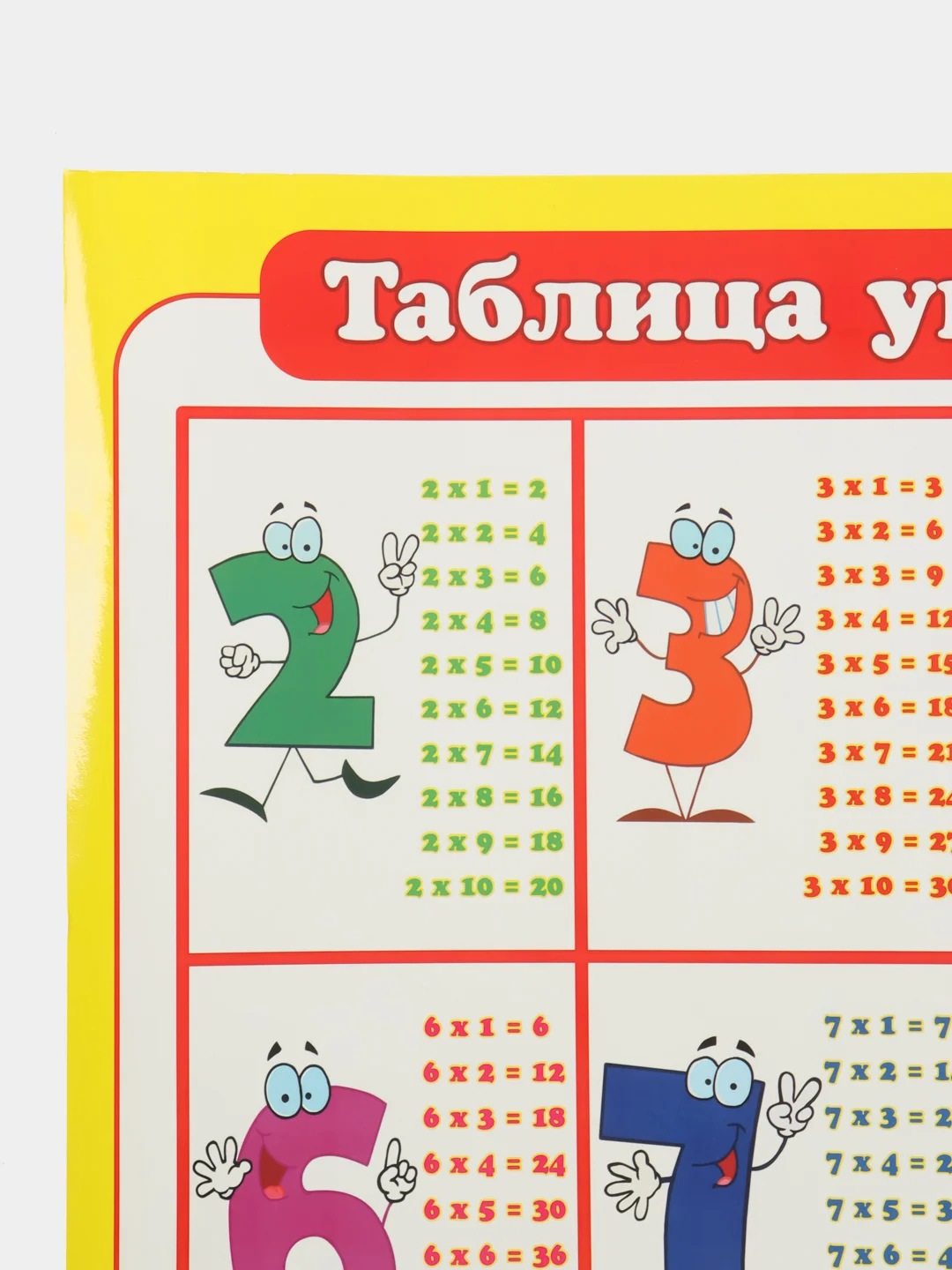 Желтый плакат Цифры. Таблица Умножения. Таблица Сложения. Математика. Алгебра Наглядное пособие