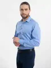 Синий рубашка приталенная с длинным рукавом
