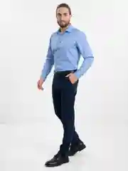 Синий рубашка приталенная с длинным рукавом
