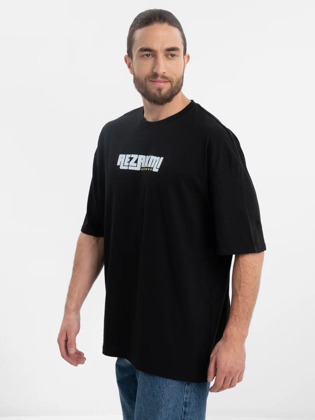 Черный футболка оверсайз "AEZAKMI" унисекс, с принтом, хлопок, Oversize T-Shirt printed, cotton