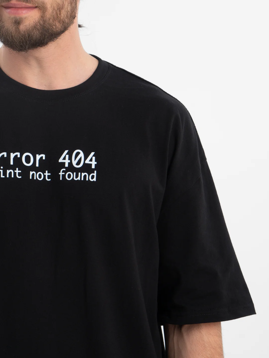 Черный футболка оверсайз "Error 404" унисекс, с принтом, хлопок, Oversize T-Shirt printed, cotton