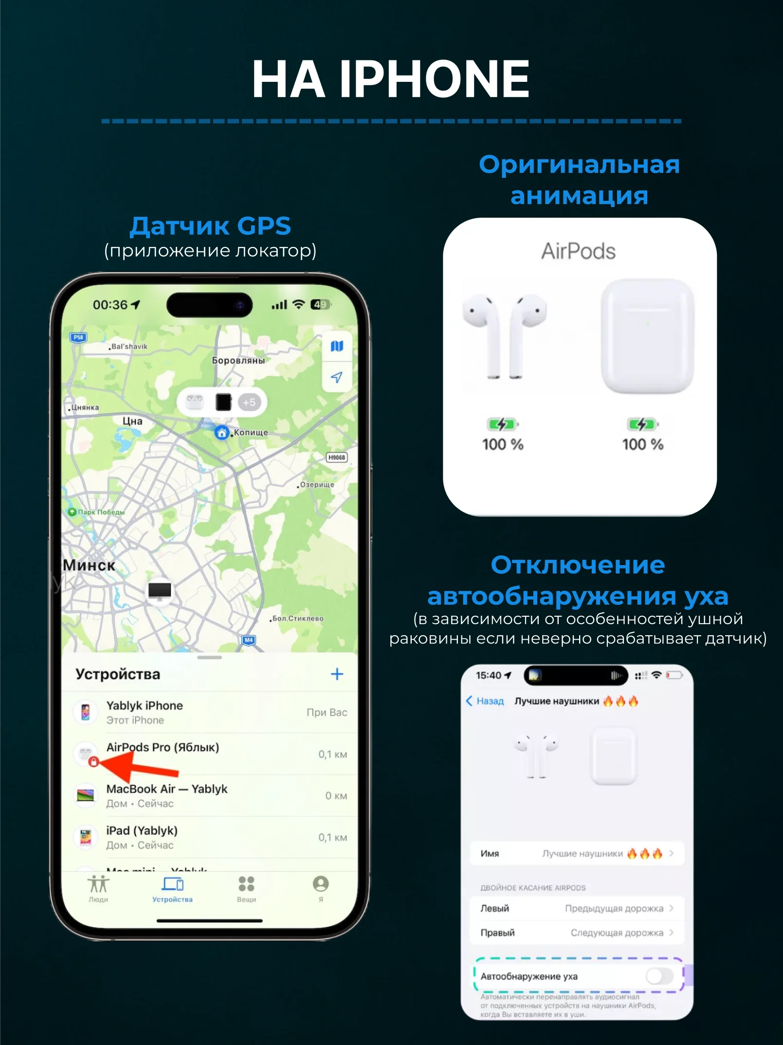 Прозрачный наушники беспроводные A.Pods Pro 2, A.Pods 2, 3, TWS J18 для iPhone, Android