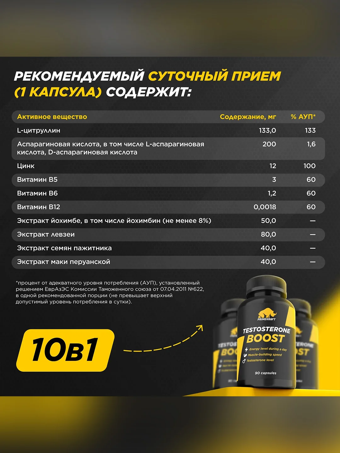 БАД к пище Primekraft "Комплекс для повышения тестостерона", 90 капсул