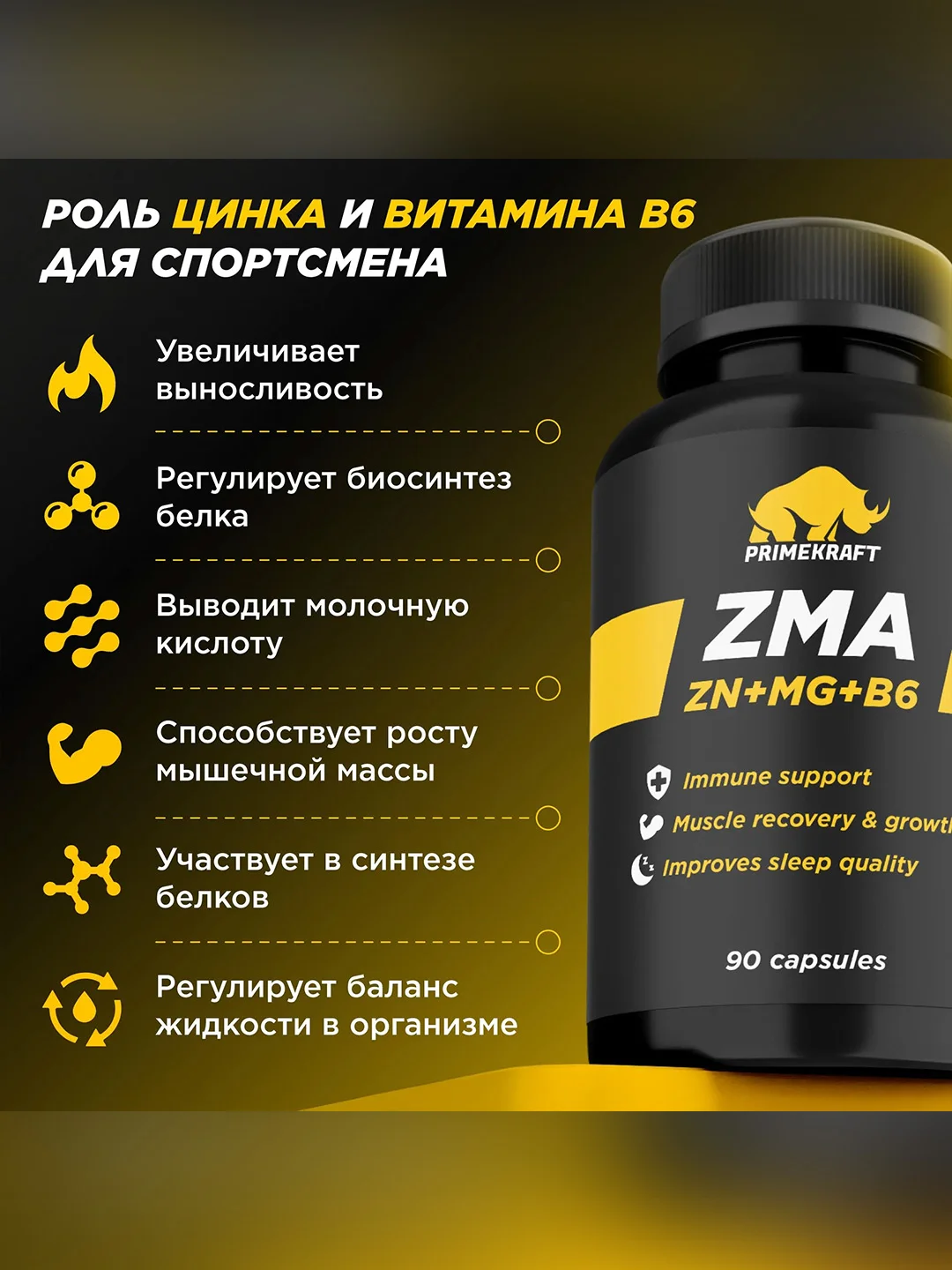 БАД к пище Primekraft "Капсулированный ЗМА" (ZMA), 90 капсул
