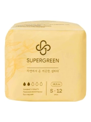 Прокладки гигиенические SUPERGREEN ультрамягкие 12 штук, размер S, длина 18,5 см, Корея