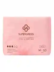 Прокладки гигиенические SUPERGREEN ультрамягкие 10 штук, размер М, длина 24,5 см, Корея