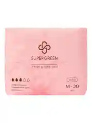 Прокладки гигиенические SUPERGREEN ультрамягкие 20 штуки размер М длина 24.5 см Корея