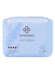 Прокладки гигиенические SUPERGREEN ультрамягкие 16 штук размер L длина 30 см Корея