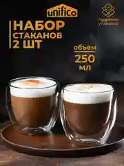 Комплект стаканов стеклянных с двойными стенками 250 и 350 мл Unifico
