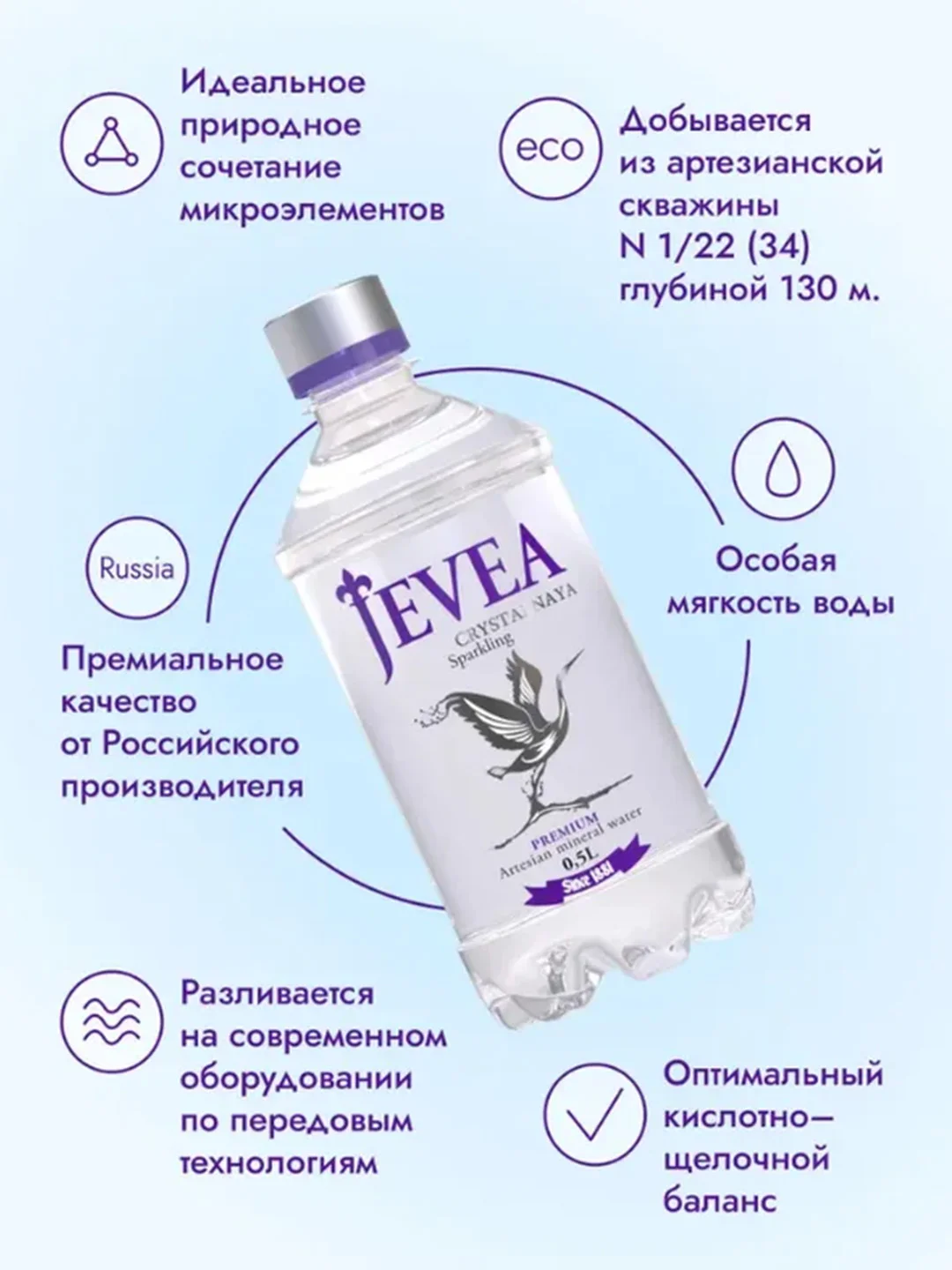 Вода минеральная природная столовая питьевая "Живея Кристальная" газированная, 0,5 л