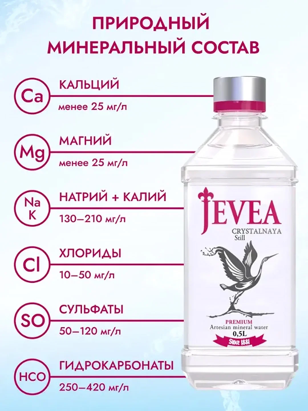 Вода минеральная природная столовая питьевая "Живея Кристальная" негазированная, 0,5 л
