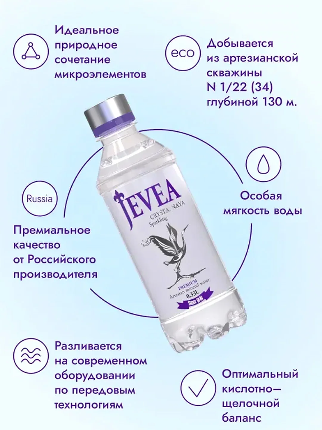 Вода минеральная природная столовая питьевая "Живея Кристальная" газированная, 0,33 л