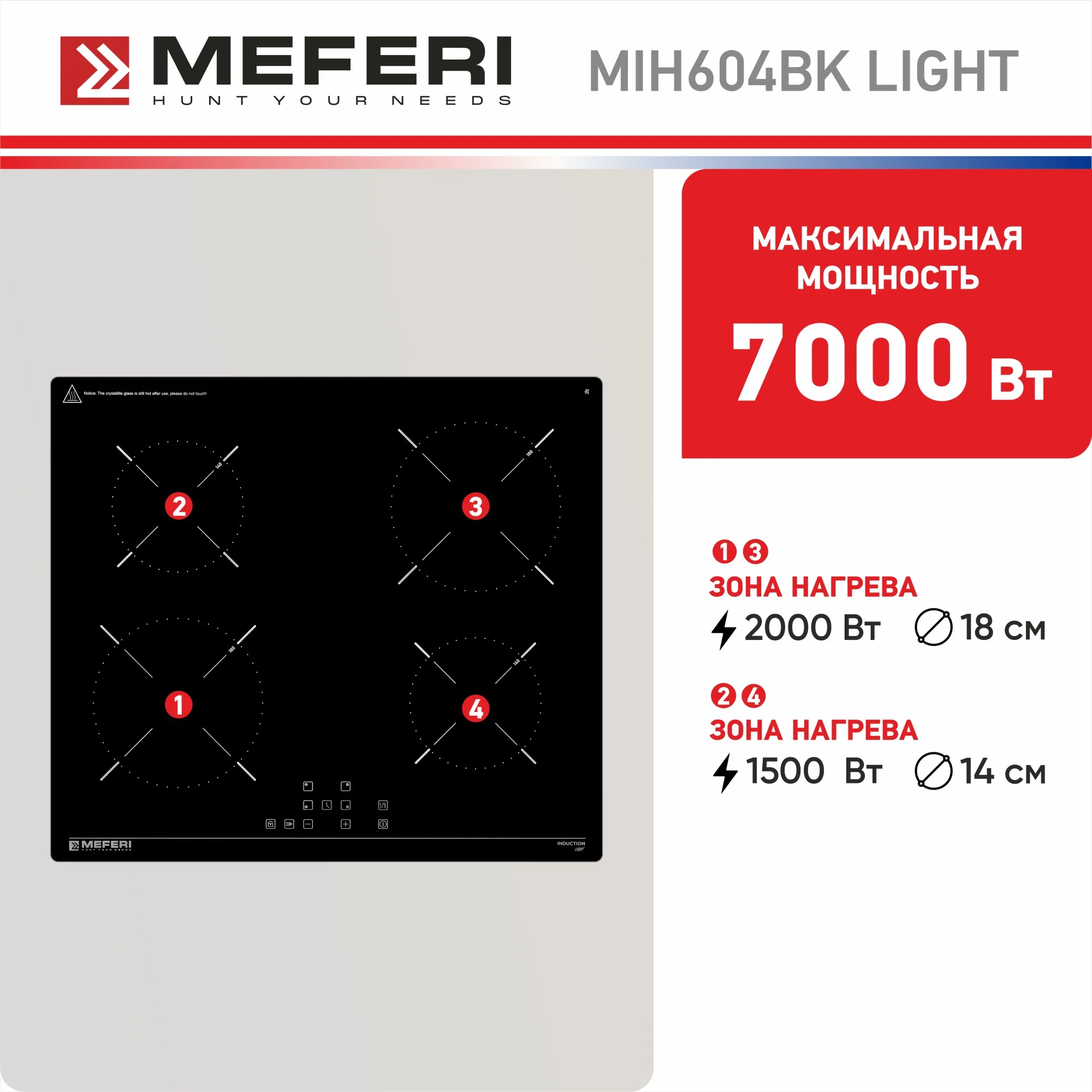 Варочная панель индукционная MIH604BK LIGHT ширина 60 см , 4 конфорки, стеклокерамика