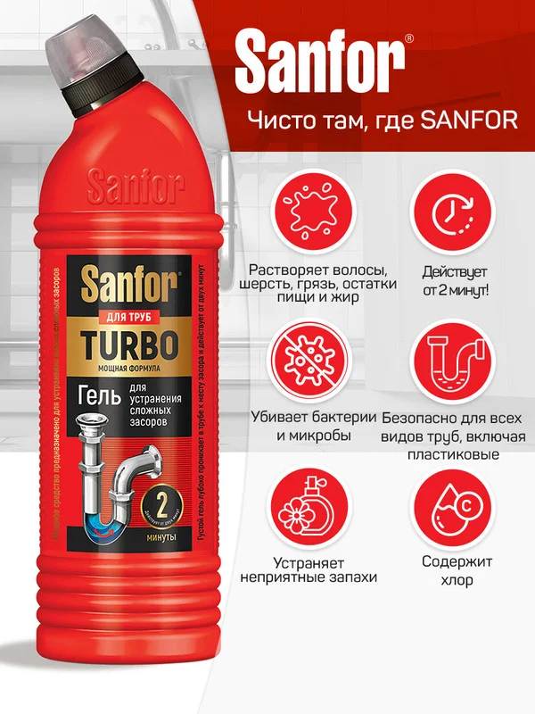 Набор чистящих средств Sanfor для уборки дома и поверхностей, 6 средств